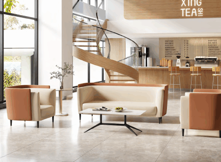 Modern 2026 ergonomic office furniture layout in a high-rise building