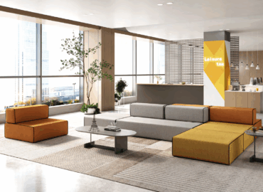 Modern collaborative classroom with modular desks and ergonomic chairs