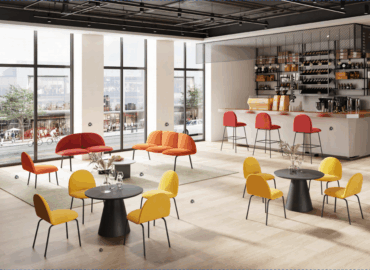 Modern office with multiple height adjustable workstations