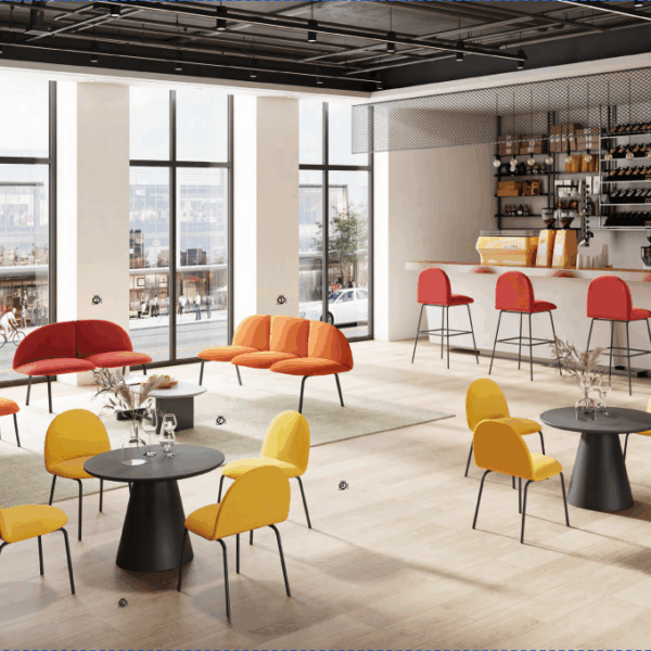 Business professional reviewing office furniture blueprints and specifications