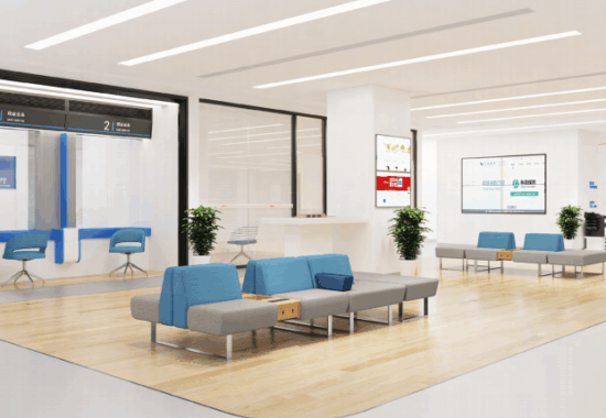 A variety of customized standing desk tabletops in a showroom
