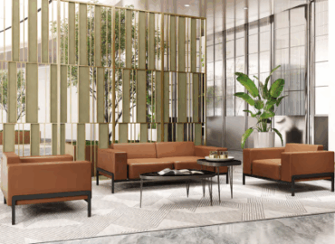 Modern office interior featuring several sleek acoustic pods for private meetings