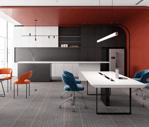Modern modular office cubicle layout in a contemporary commercial space