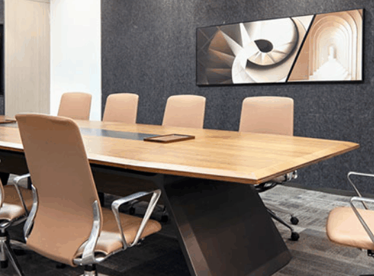 Sustainable office screens made from recycled PET felt in a contemporary workspace
