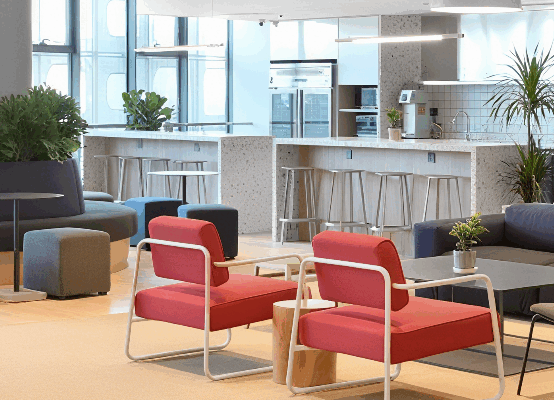 Modular reception furniture layout for a commercial building