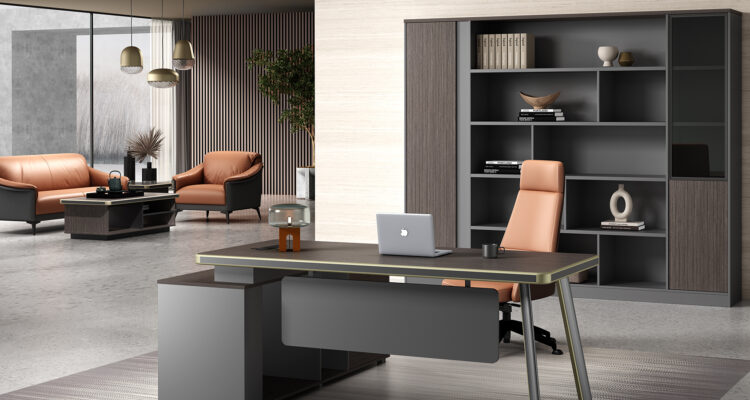 Modern open plan office with ergonomic workstations and modular furniture